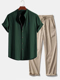 IVÁN | Conjunto Camisa Cuello Mao y Pantalón Texturizado