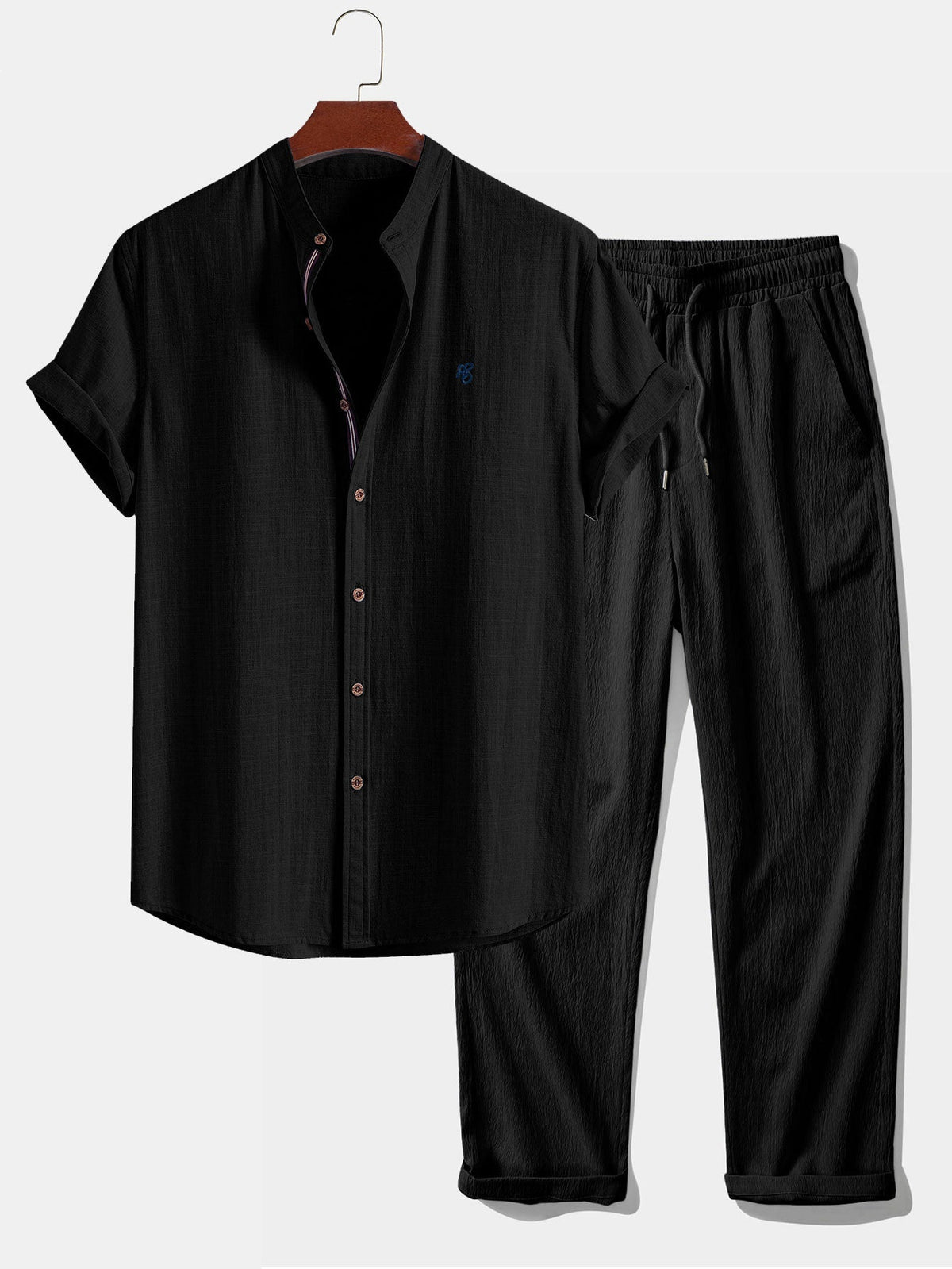IVÁN | Completo Camicia Collo Coreano e Pantalone Testurizzato