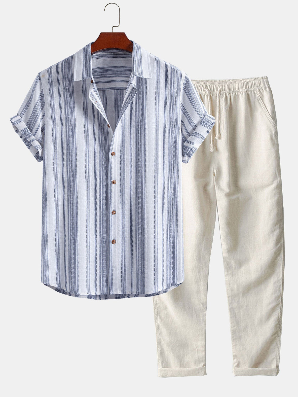 DIEGO | Completo Camicia a Righe e Pantalone di Lino
