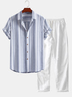 DIEGO | Completo Camicia a Righe e Pantalone di Lino