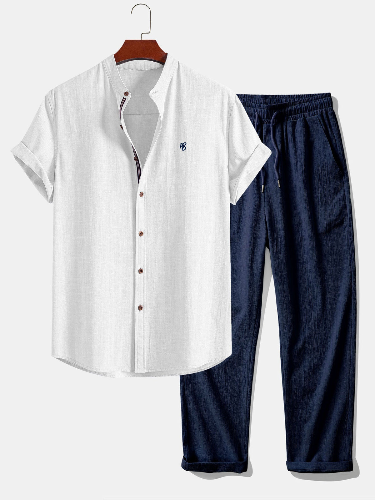 IVÁN | Completo Camicia Collo Coreano e Pantalone Testurizzato