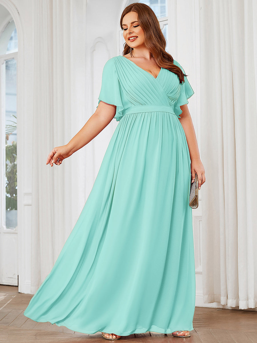 LEORA™ | Vestido de Dama de Honor de Gasa con Escote en V