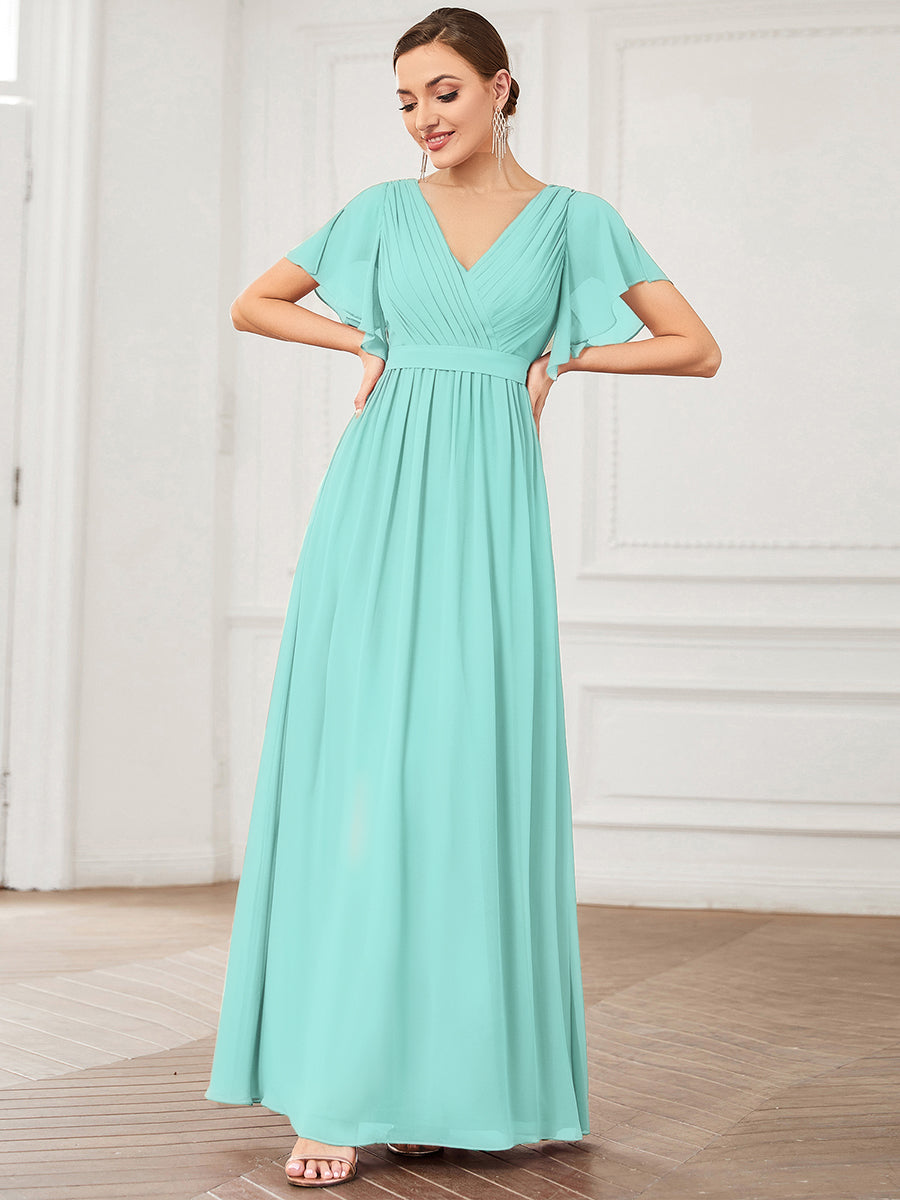 LEORA™ | Vestido de Dama de Honor de Gasa con Escote en V