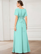 LEORA™ | Abito da Damigella in Chiffon con Scollo a V