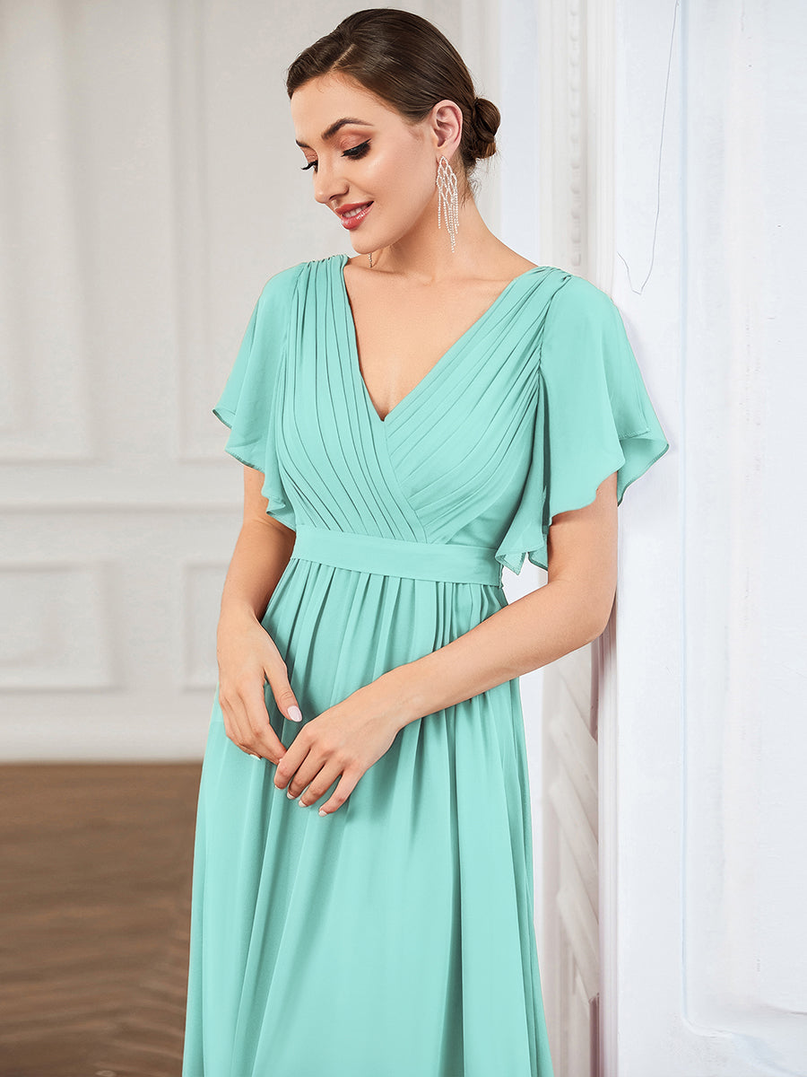LEORA™ | Vestido de Dama de Honor de Gasa con Escote en V