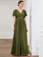 LEORA™ | Abito da Damigella in Chiffon con Scollo a V