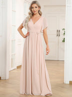 LEORA™ | Abito da Damigella in Chiffon con Scollo a V
