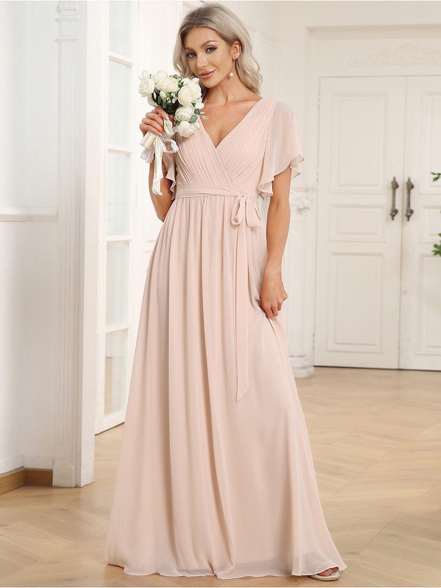 LEORA™ | Vestido de Dama de Honor de Gasa con Escote en V