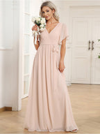 LEORA™ | Abito da Damigella in Chiffon con Scollo a V