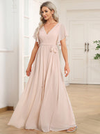 LEORA™ | Abito da Damigella in Chiffon con Scollo a V