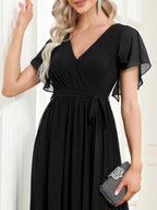 LEORA™ | Abito da Damigella in Chiffon con Scollo a V