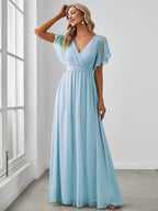 LEORA™ | Abito da Damigella in Chiffon con Scollo a V