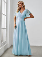 LEORA™ | Abito da Damigella in Chiffon con Scollo a V