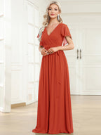 LEORA™ | Abito da Damigella in Chiffon con Scollo a V
