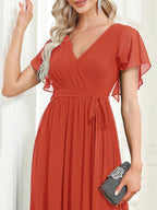 LEORA™ | Abito da Damigella in Chiffon con Scollo a V