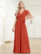 LEORA™ | Abito da Damigella in Chiffon con Scollo a V