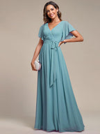 LEORA™ | Abito da Damigella in Chiffon con Scollo a V