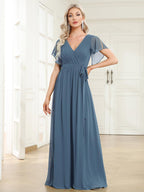 LEORA™ | Abito da Damigella in Chiffon con Scollo a V