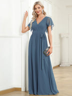 LEORA™ | Abito da Damigella in Chiffon con Scollo a V