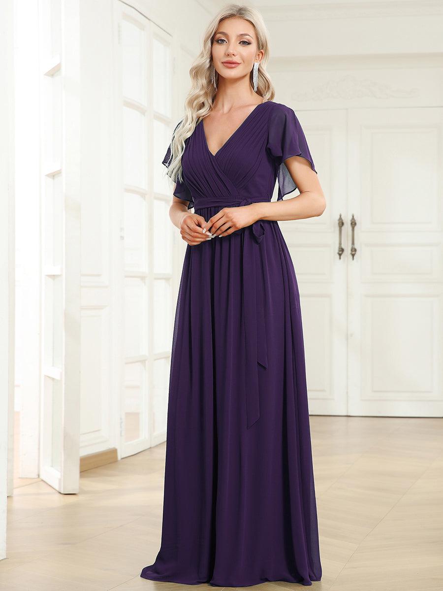 LEORA™ | Vestido de Dama de Honor de Gasa con Escote en V