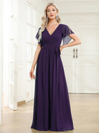 LEORA™ | Abito da Damigella in Chiffon con Scollo a V