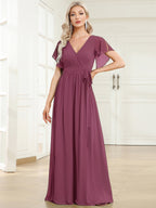 LEORA™ | Abito da Damigella in Chiffon con Scollo a V
