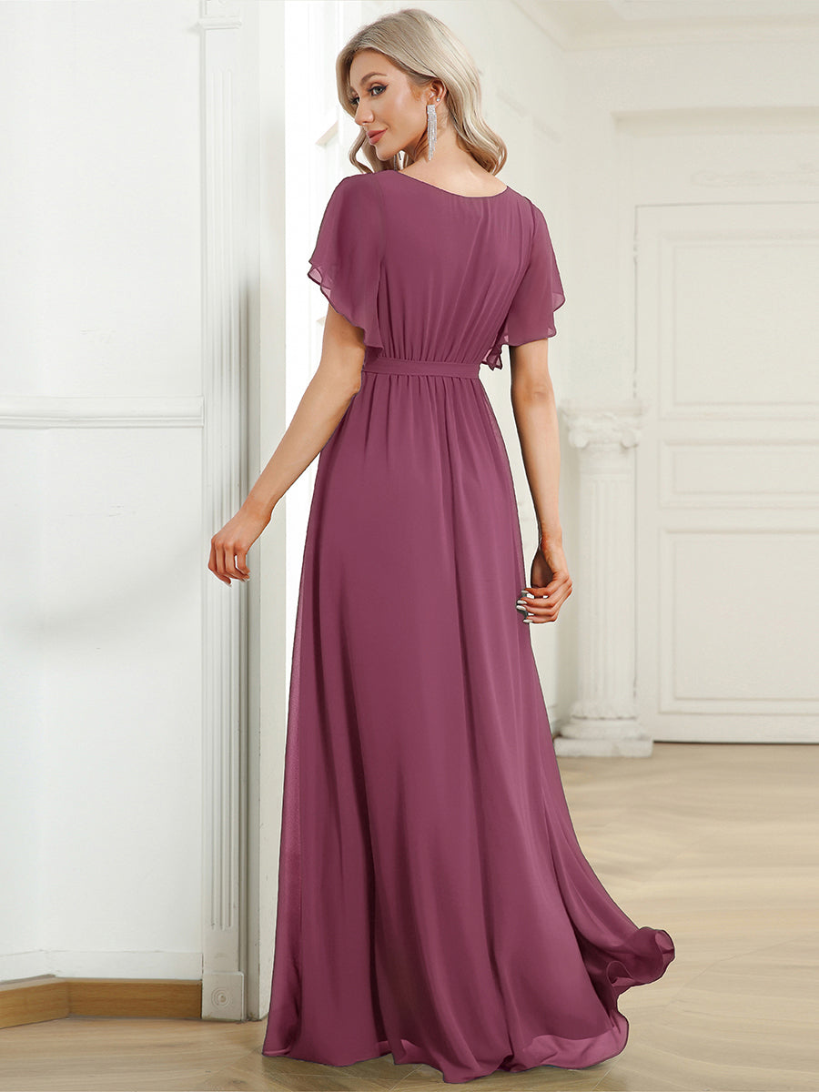 LEORA™ | Vestido de Dama de Honor de Gasa con Escote en V