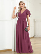 LEORA™ | Abito da Damigella in Chiffon con Scollo a V