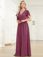 LEORA™ | Abito da Damigella in Chiffon con Scollo a V