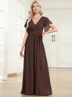 LEORA™ | Abito da Damigella in Chiffon con Scollo a V