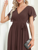 LEORA™ | Abito da Damigella in Chiffon con Scollo a V