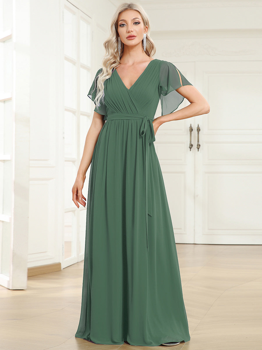 LEORA™ | Vestido de Dama de Honor de Gasa con Escote en V