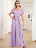LEORA™ | Abito da Damigella in Chiffon con Scollo a V