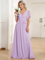 LEORA™ | Abito da Damigella in Chiffon con Scollo a V