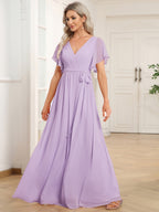 LEORA™ | Abito da Damigella in Chiffon con Scollo a V