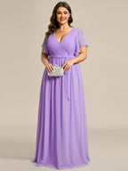 LEORA™ | Abito da Damigella in Chiffon con Scollo a V