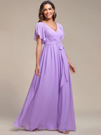 LEORA™ | Abito da Damigella in Chiffon con Scollo a V