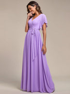 LEORA™ | Abito da Damigella in Chiffon con Scollo a V