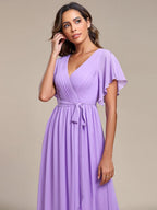 LEORA™ | Abito da Damigella in Chiffon con Scollo a V