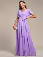 LEORA™ | Abito da Damigella in Chiffon con Scollo a V