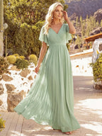 LEORA™ | Abito da Damigella in Chiffon con Scollo a V