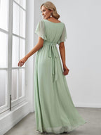 LEORA™ | Abito da Damigella in Chiffon con Scollo a V