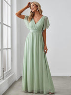 LEORA™ | Abito da Damigella in Chiffon con Scollo a V