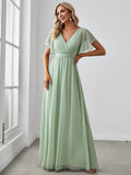 LEORA™ | Vestido de Dama de Honor de Gasa con Escote en V