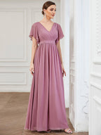 LEORA™ | Abito da Damigella in Chiffon con Scollo a V