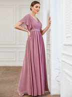 LEORA™ | Abito da Damigella in Chiffon con Scollo a V