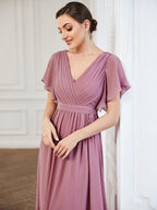 LEORA™ | Abito da Damigella in Chiffon con Scollo a V