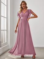 LEORA™ | Abito da Damigella in Chiffon con Scollo a V