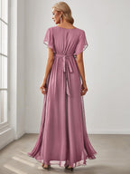 LEORA™ | Abito da Damigella in Chiffon con Scollo a V