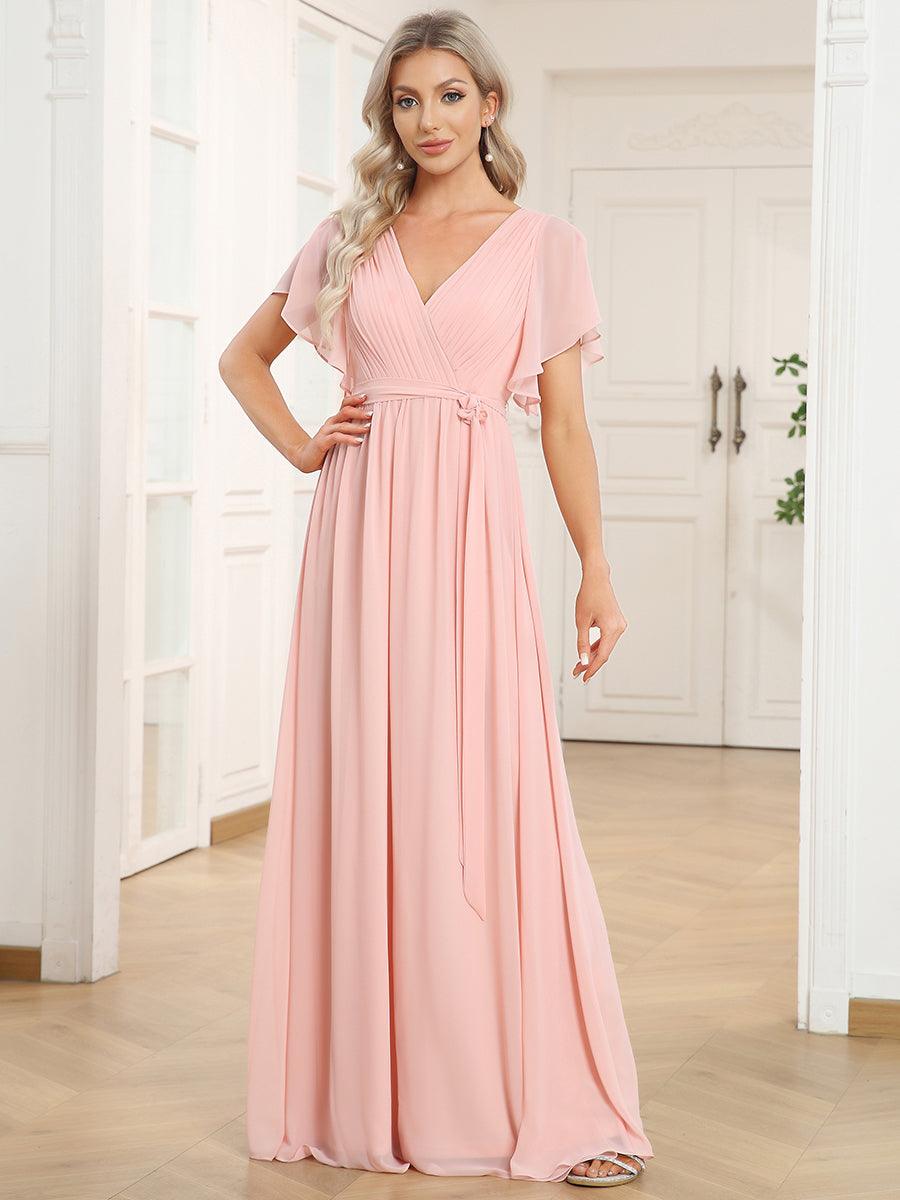 LEORA™ | Vestido de Dama de Honor de Gasa con Escote en V